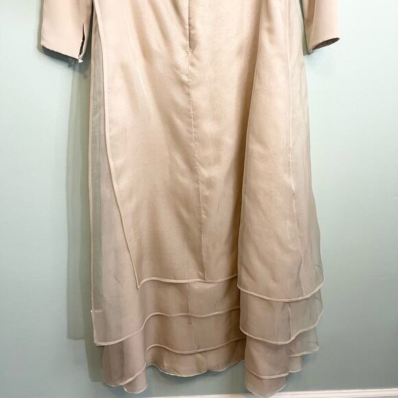 Carolina Herrera Razooks Champagne Lined 100% Silk V Neck Long Sleeve Gown Small - Picture 9 of 16